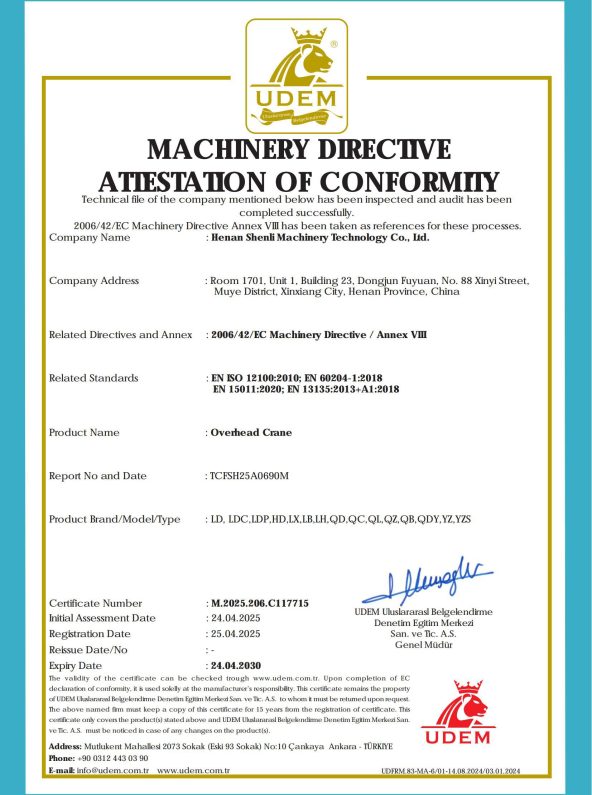 SHENLI Crane certificate